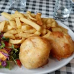 Fish and chips salad An Cala Café Lochinver