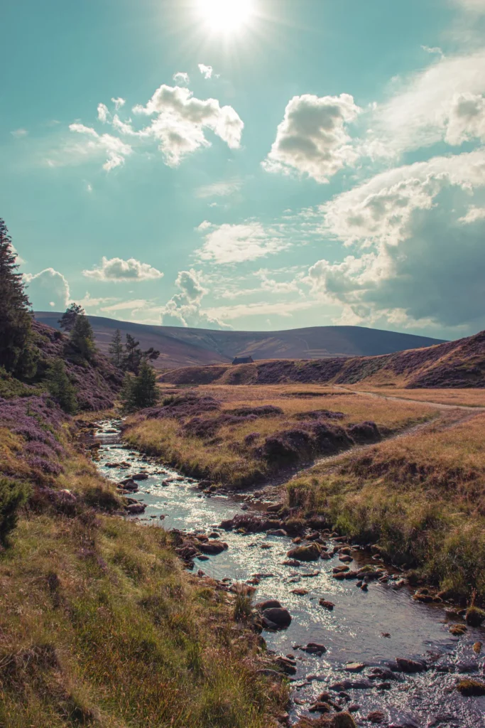 Winding river that flows through a wild valley of the Cairngorms National Park