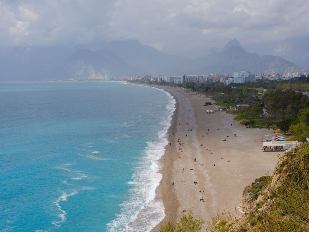 Beach and mountains on the Antalya coast, Turkey