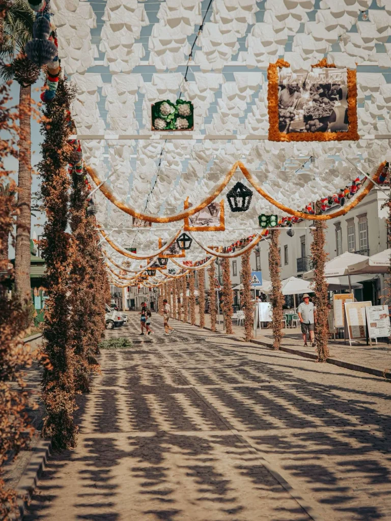 Rua de Tavira decorated with garlands for the São João festival