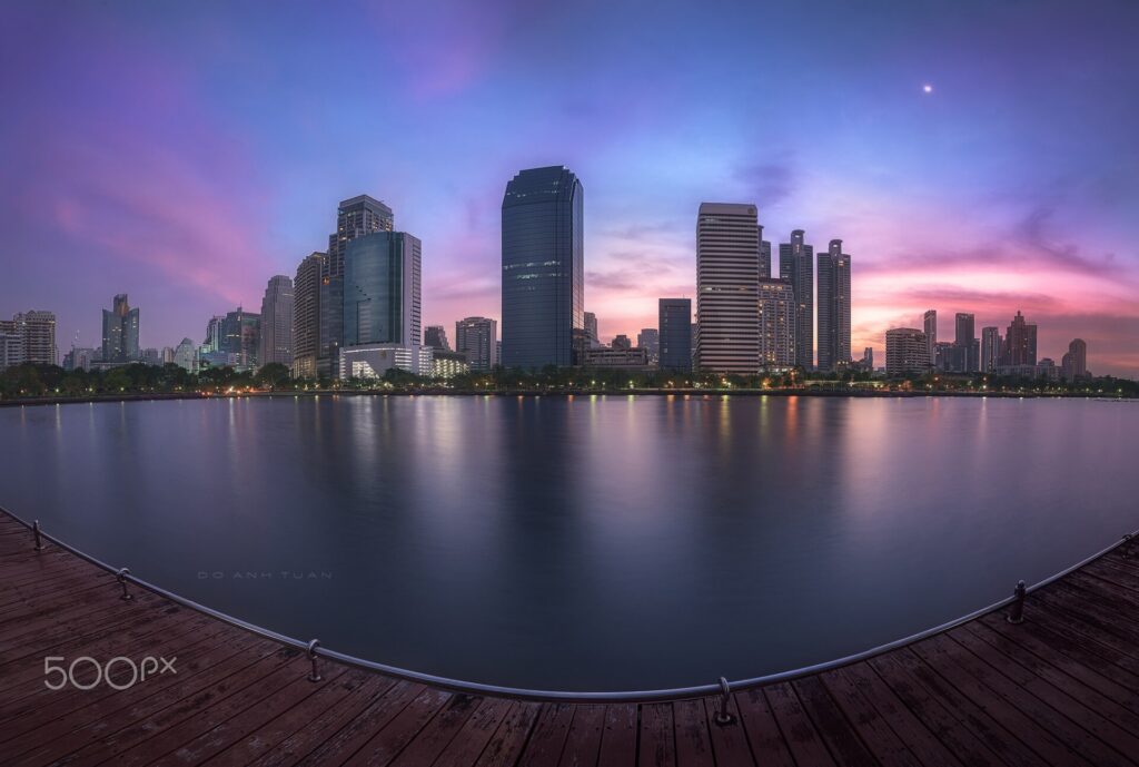 View of the skyscrapers of Bangkok at dusk