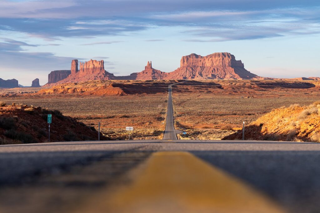 Road through Monument Valley in the American West