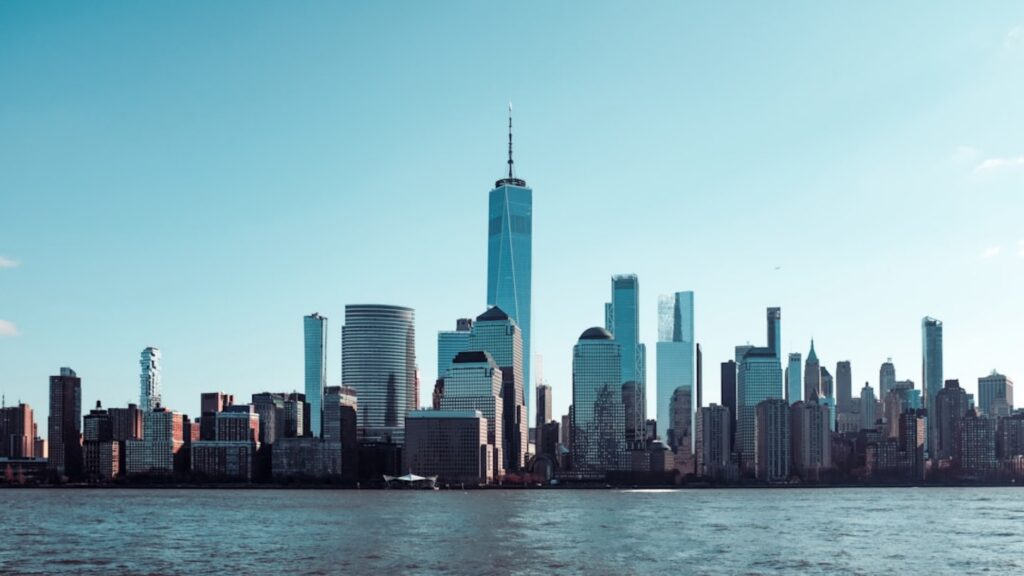 Manhattan skyline in New York seen from the water