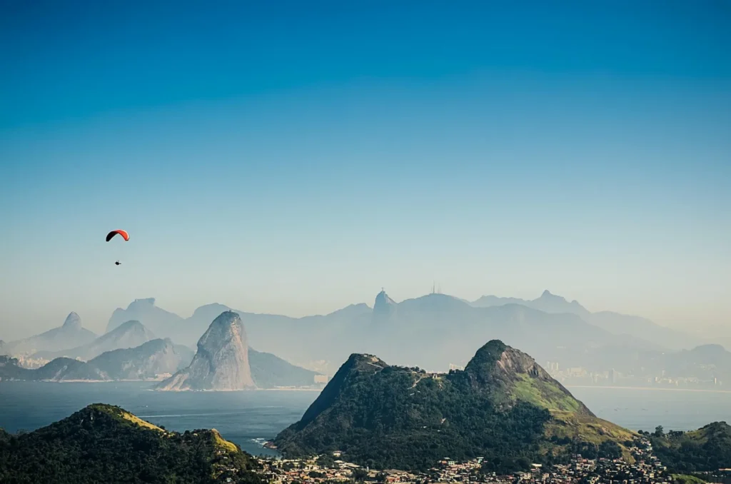 Aerial view of Rio de Janeiro with Christ the Redeemer and Sugarloaf Mountain in Brazil