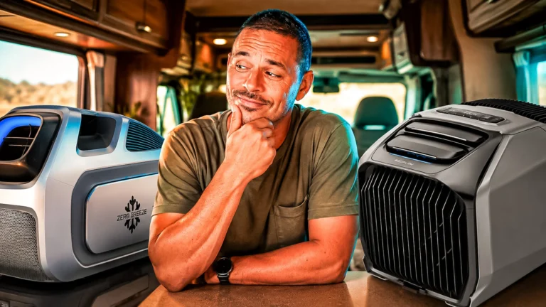 Xavier hesitating between the Zero Breeze Mark 3 and the EcoFlow Wave 3, two portable air conditioners for campervans