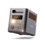 AFERIY Nomad1800 Pro portable power station, three-quarter view with the LCD screen and the 1800 W output panel lit up
