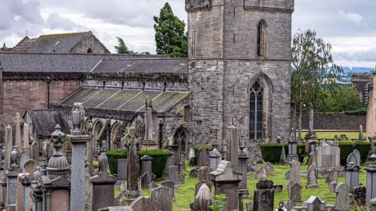 The Church of the Holy Rude seen from its kirkyard in Stirling, a stop on the walk up through the old town to the castle