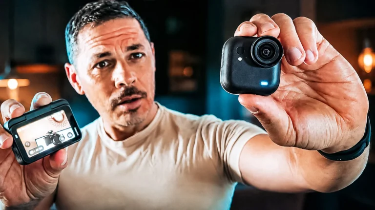 Xavier holding the Insta360 GO Ultra and its Action Pod during the field test