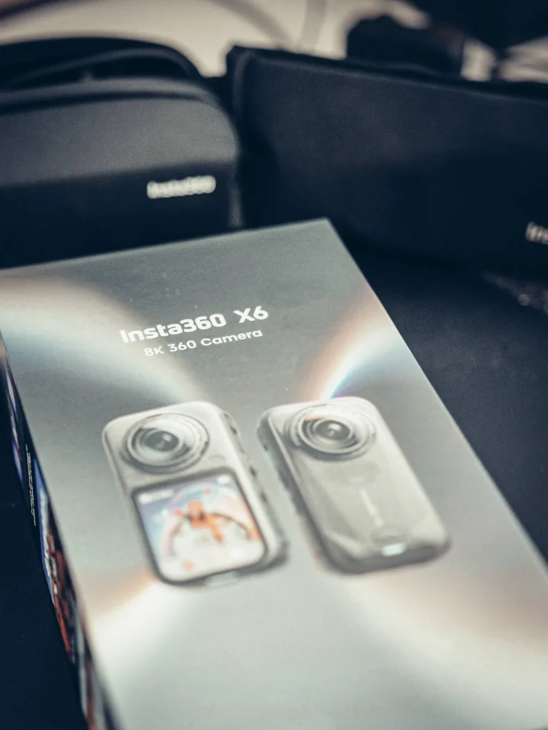 Box of the Insta360 X6 placed on a table before opening