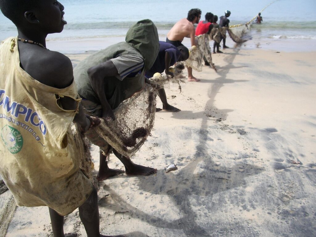 Colourful fishing pirogues on a Senegalese beach