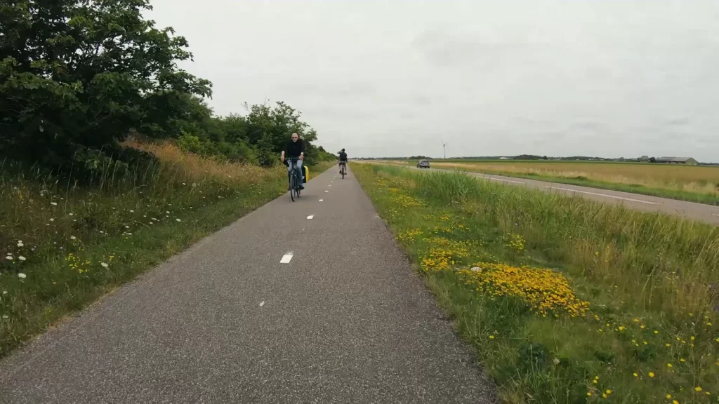 Xavier cycling on our coastal stop before Alkmaar