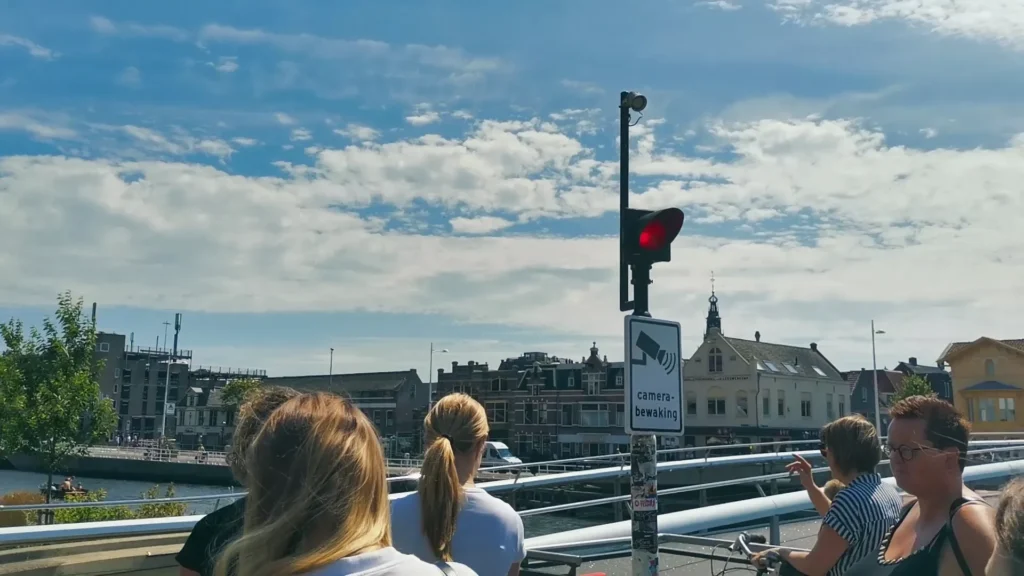 An open movable bridge lets boats pass in Alkmaar