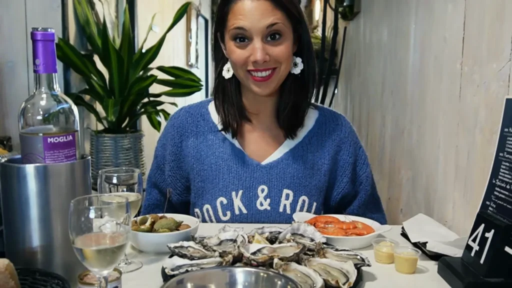 Caroline with our oyster platter at La Teste-de-Buch harbour