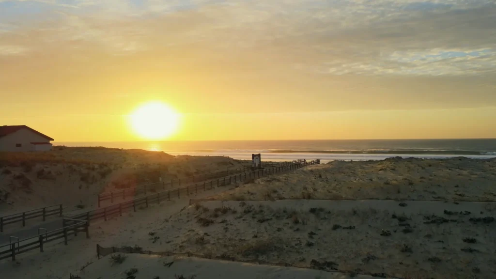 Sunset on Mimizan beach, south of Arcachon Bay