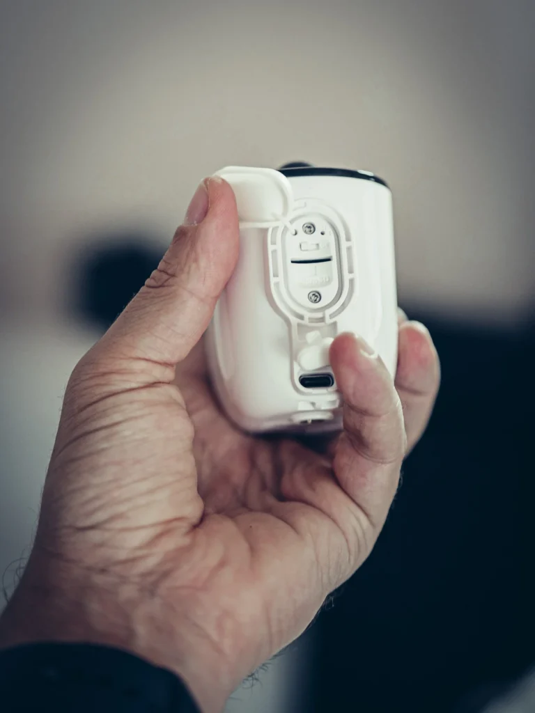 Bottom of the Reolink Argus 3 Ultra with the USB-C port and microSD slot