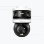 Front view of the Reolink OMVI 3i WiFi: two panoramic lenses and motorized camera
